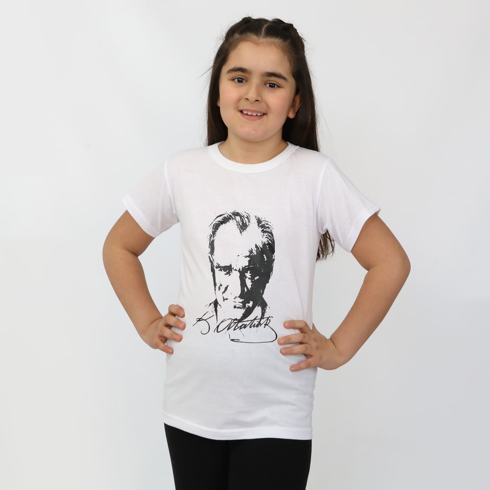 ATATÜRK BASKILI ÇOCUK TİŞÖRT BEYAZ