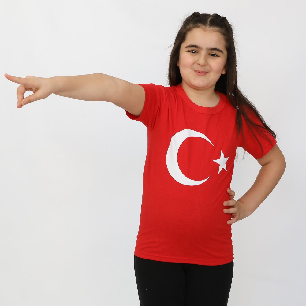 AY YILDIZ BASKILI ÇOCUK TİŞÖRT KIRMIZI