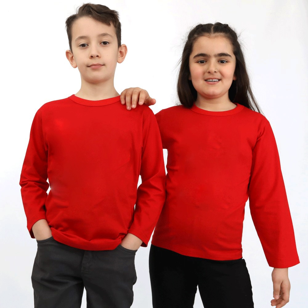 ÇOCUK SIFIR YAKA UZUN KOLLU KIRMIZI TİŞÖRT